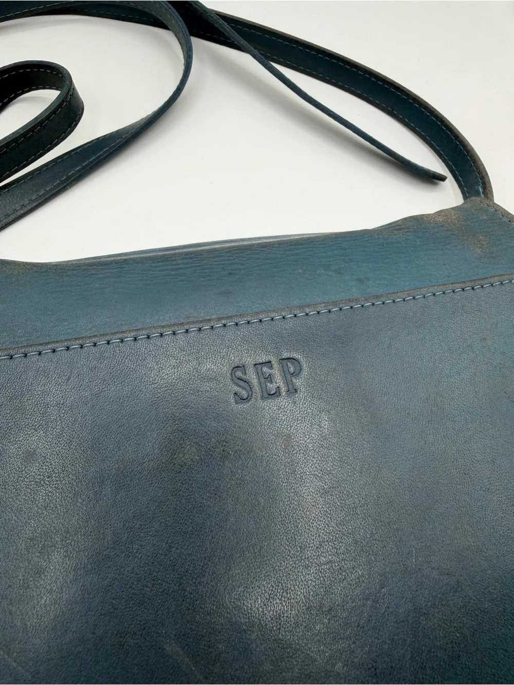 RARE Vintage J.W. Hulme Co. USA Teal/Slate Blue Leather Flap Crossbody Bag